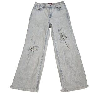 Guess Los Angeles Crop Wide Leg Jeans Womens 28 Acid Wash Thrashed Raw Hem Y2K